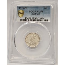 AUSTRALIA 1918 . SIXPENCE . PCGS AU55 AUSTRALIA 1918 . SIXPENCE . PCGS AU55